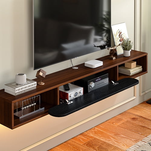 FloatiCasa 55-inch Wood Grain Floating TV Stand Wall-Mounted Floating TV Shelf for TVs up to 60" Floating TV Console Entertainment Center