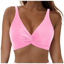 TTUHYWXI Women Underwire Full Coverage Bikini Top Only Criss Cross Push Up Swim Crop Top Tie Back Bathing Suit (Pink, S)