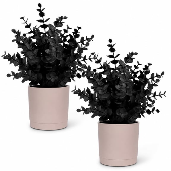 2 Pack Black Fake Eucalyptus Small Fake Plants Potted Artificial Plants for Halloween Shelf Desk Home Farmhouse Room Coffee Table Decor Bathroom Decor (Black)