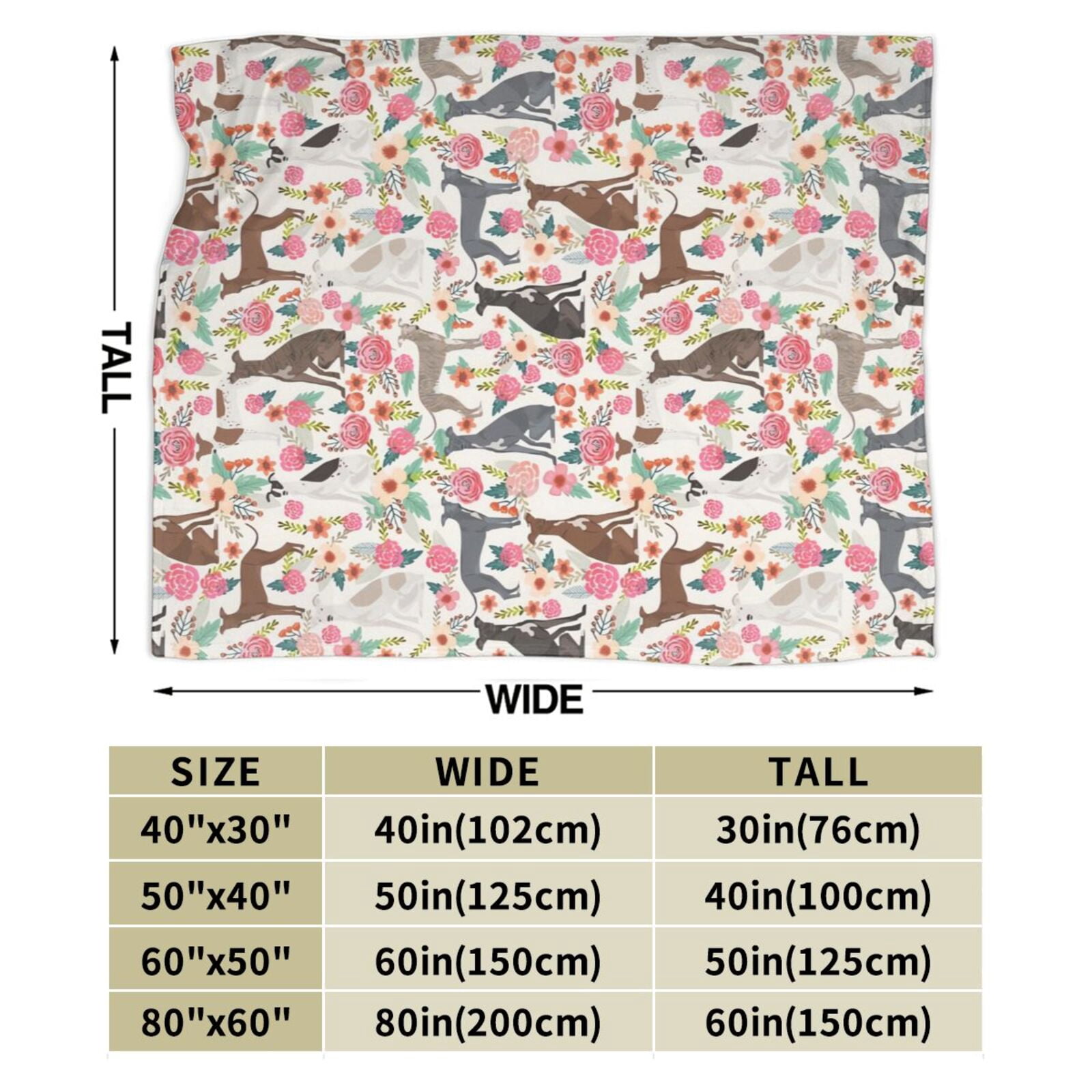 Italian Greyhound Dogs Lovers Flower Floral Blanket Gifts For Kids Adults - Lightweight Throw Blanket For Bedroom Living Room Decor Soft Fuzzy Fleece Cozy Plush Bed Couch 50"X40"