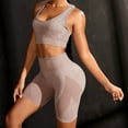 thumbnail image 6 of Women Seamless Yoga Outfits 2 Piece Workout Short Sleeve Crop Top with High Waisted Running Shorts Sets Activewear, 6 of 6