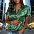 thumbnail image 2 of Atogsazn Womens V Neck Silk Satin Shirt Casual Short Sleeve Button Down Shirts Tunic Tops Business Work Blouse Green S Fashion, 2 of 9