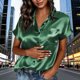 thumbnail image 1 of TaTaai Satin Inspired Cardigan Blouse, Women's Short Sleeve Loose Top, Smooth Soft Pullover, Thanksgiving Fall Wear, Holiday Party and Seasonal Attire Gift, 1 of 9
