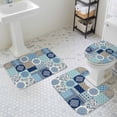thumbnail image 3 of Blue Flower Checkered Bathroom Rugs Set Abstract Retro Pastoral Blossom Art Floral Non Slip Absorbent Soft Bath Mats 3 Piece Set with Bathroom Rug, U-Shaped Floor Mat, Toilet Seat Cover Small Size, 3 of 9