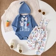 thumbnail image 4 of MEZZALL Easter Bunny Print Letter Bodysuit With Striped Pants And Hats Cute 3 Piece Baby Girl Outfit Long Sleeve O-Neck Romper Clothes Sets, 4 of 8