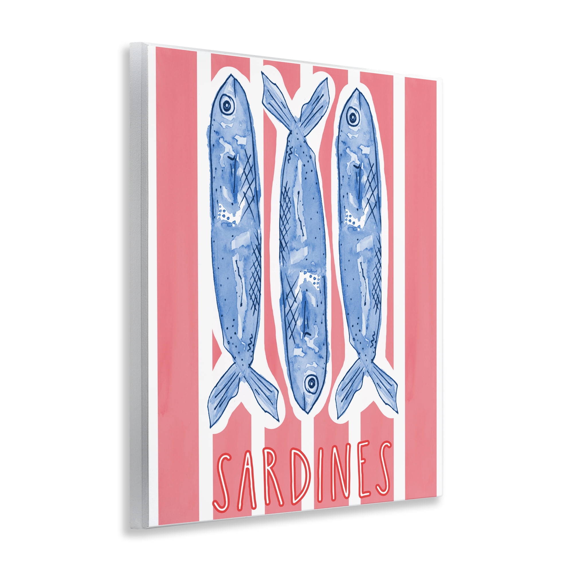Stupell Industries Americana Sardines on Pink Stripes Wall Plaque Art, design by Nola James