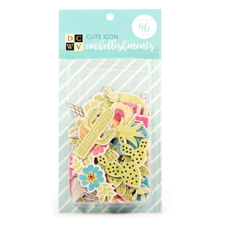 Fabric Scrapbooking Embellishments - American Crafts DCWV Cute Icon Embellishments - Scrapbooking Accessory and Decoration - Assorted Shapes and Patterns, 46 Pieces