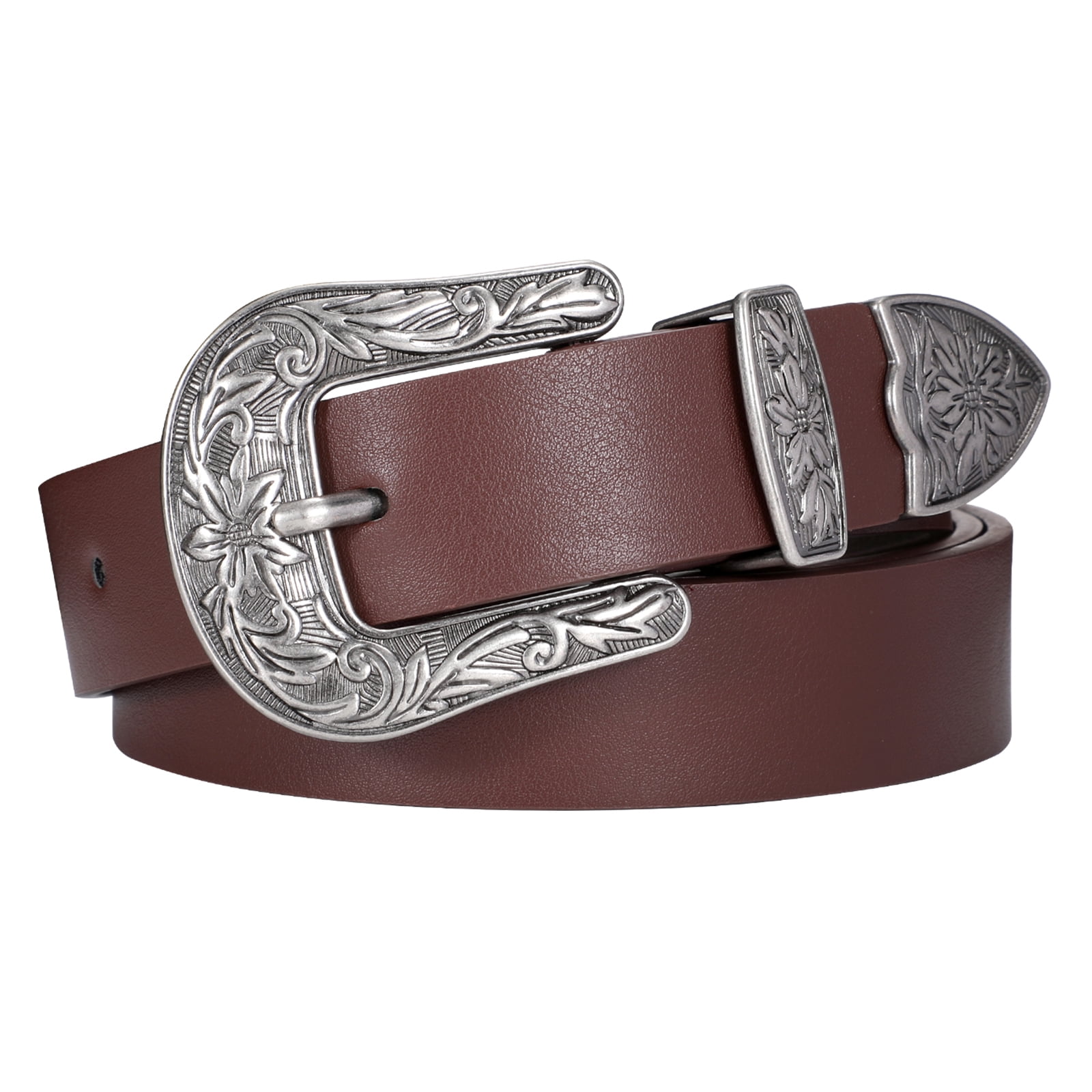 WHIPPY Women Western Leather Belt, Brown Waist Belt for Jeans Pants