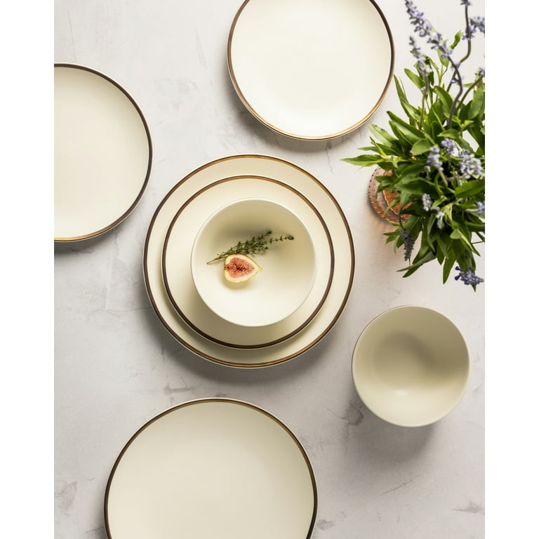 Thyme & Table Everest Ceramic Bowl Off-White with Gold Rim
