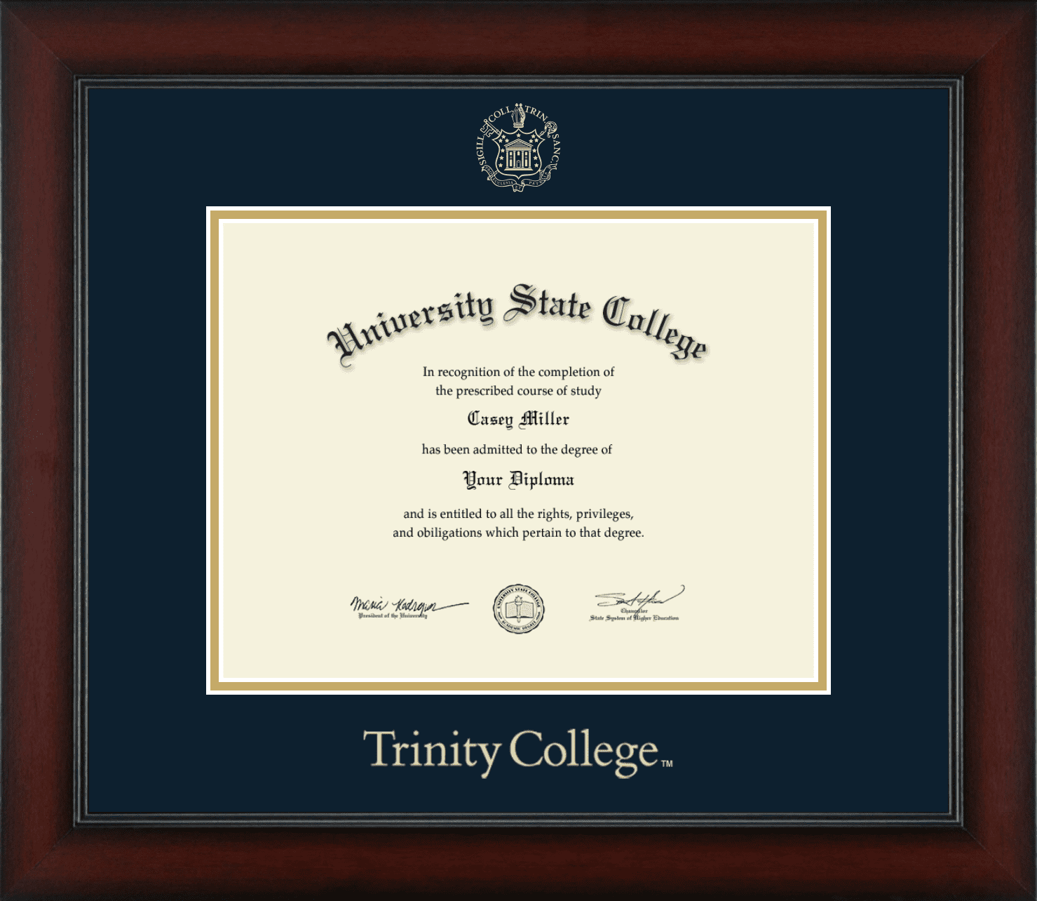 Trinity College Gold Embossed Diploma Frame, Document Size 11"L x 8.5"H