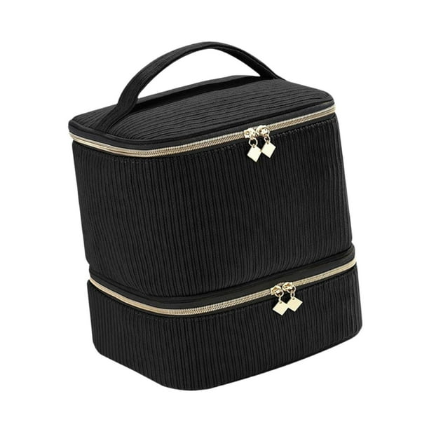 Bolsa organizadora para guardar esmaltes de uñas, con bolsillos, a prueba de polvo, de doble capa Negro