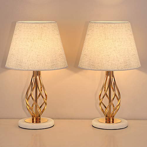 Bedside Lamps Set Of 2 Elegant Table Lamps With Marble Base Gold Vintage Nightstand Lamps With Fabric Shade Decorative Modern Desk Reading Lamp For Bedroom Living Room Ideal Gifts For Friends Walmart Com Walmart Com