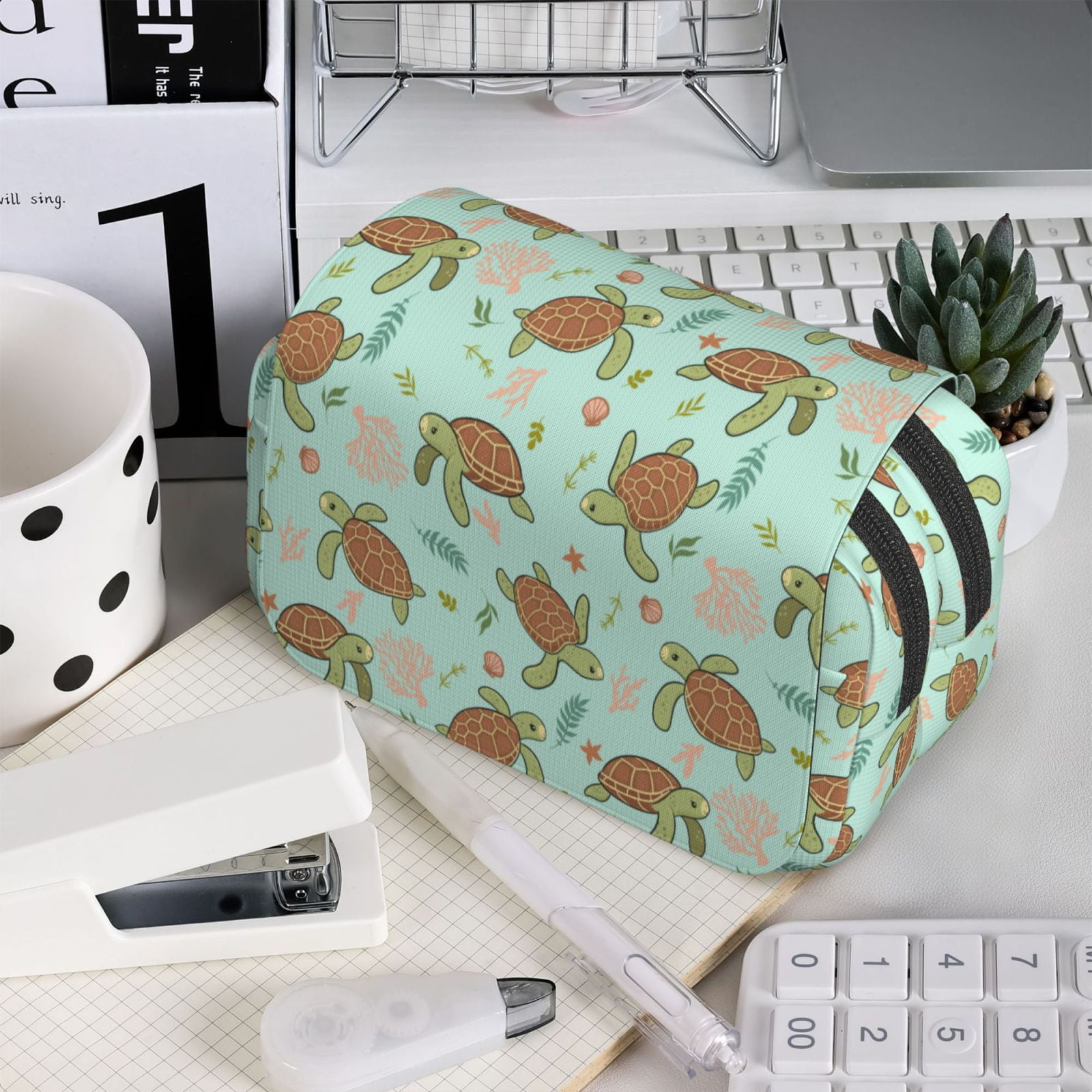 Rateoe Cute Sea Turtles Pattern Double Clamshell Pen Case, Storage Organizer with Two Zipper Compartments– Holds Up to 50 Pencils & Pens