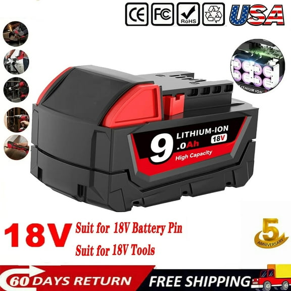 DASNITE M18 9.0Ah 18V Battery Replacement for Original 18v Battery 48-11-1850 48-11-1852 48-11-1850R 48-11-1840 48-11-1828 48-11-1820 Compatible with 18V Cordless Power Tools(non-original)