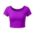 thumbnail image 1 of VSSSJ Crop Tops pour Femmes Manches Courtes Col Rond Extensible Chemise Décontractée Ajustée Solide Confortable Été Basique T-Shirts Courts Violet Taille Unique, 1 of 5