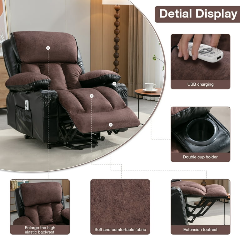 Btmway Recliner Chair, Manual Recliner Couch with Massage&Rocking Function and Heating System, Fabric Reclining Sofa with Cup Holder and Side Pocket