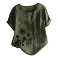 thumbnail image 1 of Blouses Décontractées pour Femmes en Lin Manches Courtes avec Boutons et Col Rond T-Shirts Imprimés pour Dames, 1 of 2