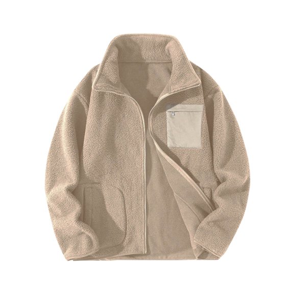 Fleece Jackets for Men Long Sleeve Zip Up Coats with Pockets and Collared Mens Casual Solid Color Thermal Warm Sherpa Fall Outerwear Jacket