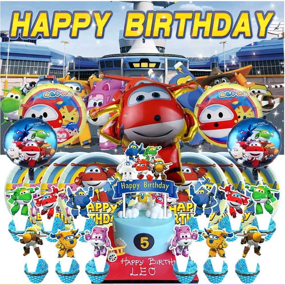 Super Wings Supplies Plates Decoration Backdrop Banner Birthday Decor Tableware Fans Balloons