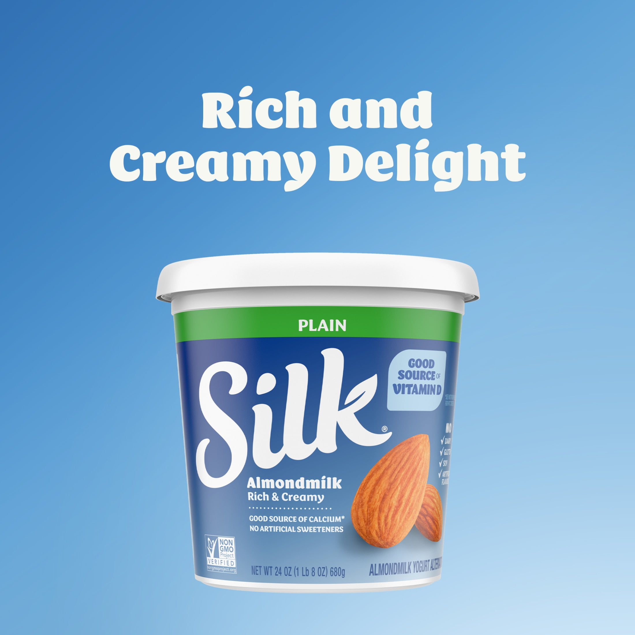 Silk Dairy Free, Plain Plant Based, Almond Milk Yogurt Alternative Tub, 24 oz