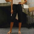thumbnail image 4 of MLQIDK Black Linen Capri Pants for Women Lounge Pant Knee Length High Waisted Pedal Pushers Dressy Casual Pedal Pushers with Pockets Black S, 4 of 7