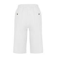 thumbnail image 5 of Lenpel Women's Capri Pants Cotton Linen Elastic Waist Drawstring Lace Side Straight Leg Cropped Trousers Summer Casual Beach Shorts, 5 of 6