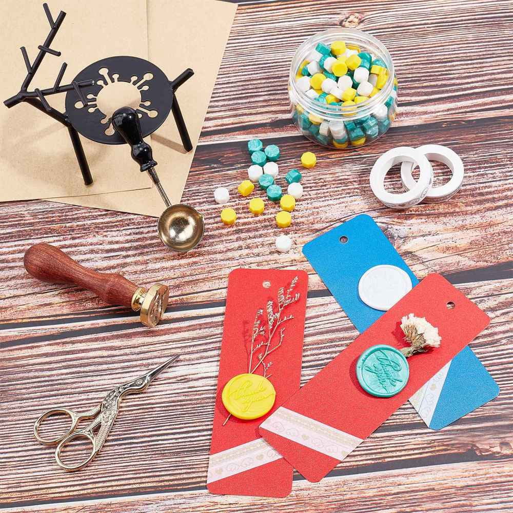 DIY Scrapbook Making Kits Including Iron Wax Furnace Brass Spoon Sealing Wax Particles Blank Kraft Paper Card Stainless Steel Scissors Candle