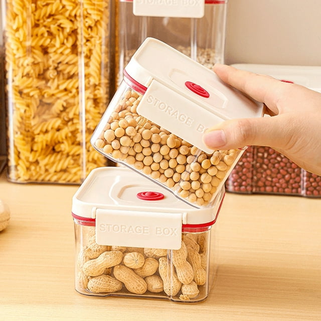Push-Button Airtight Container Plastic Food Storage Canister Dry Food Dispenser Jar Grain Storage Bin