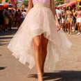 thumbnail image 2 of Colorful Layered Mesh Skirt, Asymmetrical High Waist, Elastic Waistband, Flowy Chiffon, Tiered Ruffle Hem, Long Tulle Skirt for Women, 2 of 5