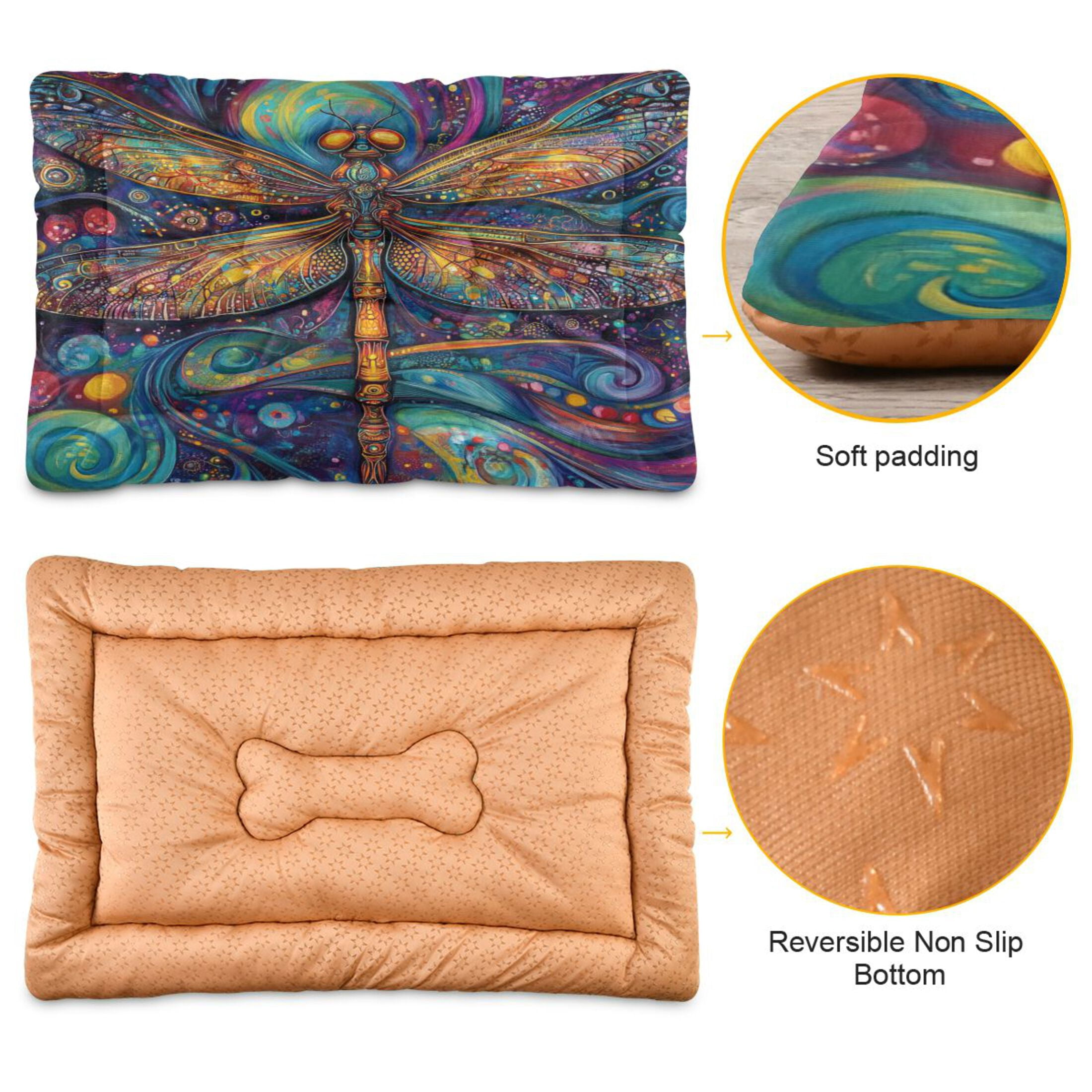 Qxltty Weird Style Dragonfly Ped Pad Wear-resistant and Hard to Bite Through Sleeping Pad for Small Medium Large Dogs Winter Pet Bed 36×24in