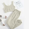 thumbnail image 2 of Women's Fuzzy Warm Sherpa 3 Piece Lounge Sets Solid Fleece Sleeveless Crop Tank Tops Long Pants Outfits Loungewear, 2 of 5