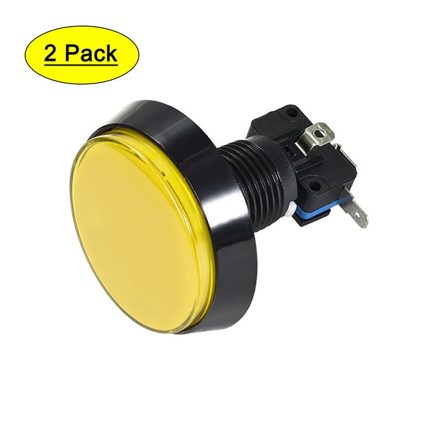 Juego de botón pulsador redondo de 60 mm, interruptor iluminado LED de 12V con microinterruptor para arcade de video, amarillo, 2 piezas