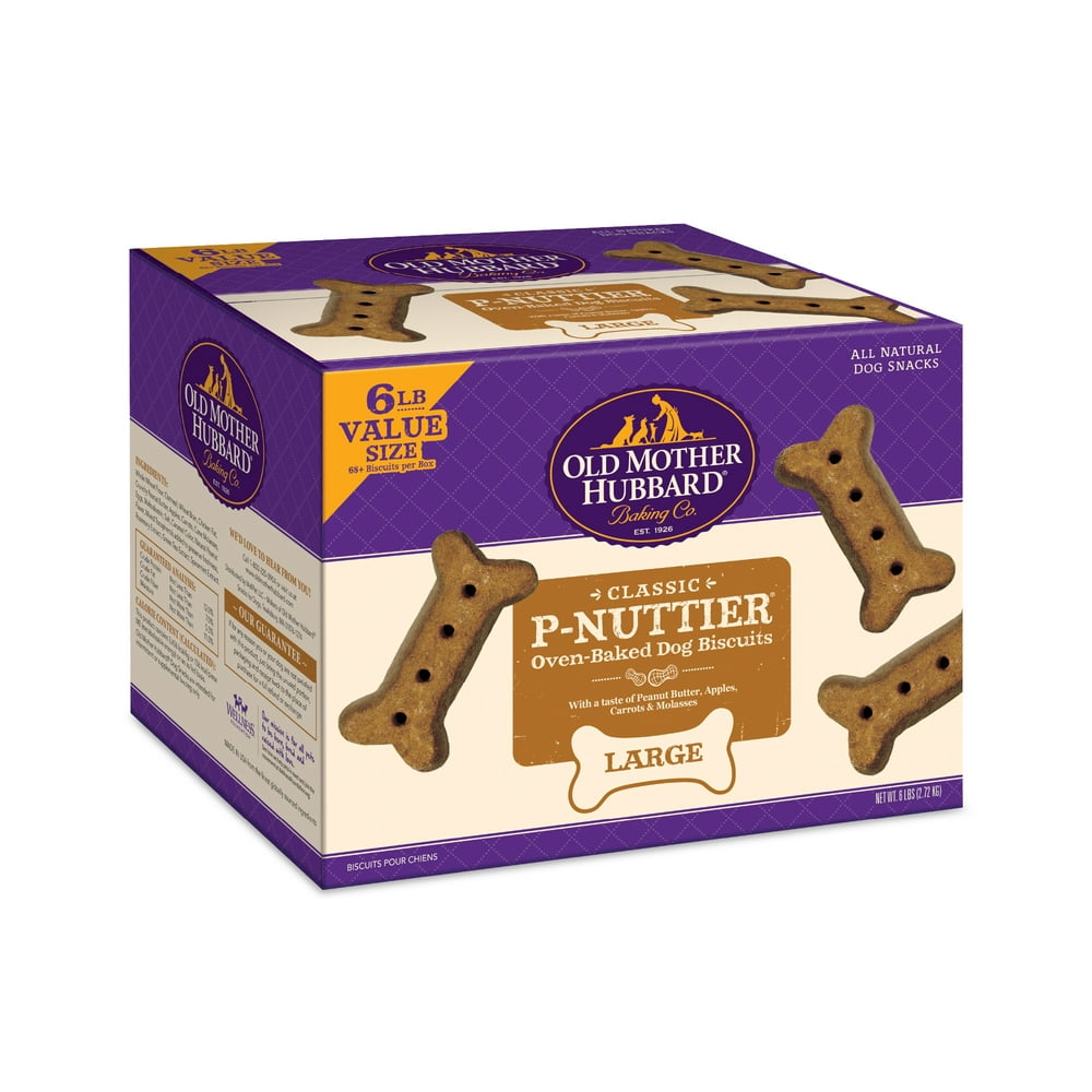 Old Mother Hubbard Classic Crunchy Natural Dog Treat, P-Nuttier Large Biscuits Value Box, 6