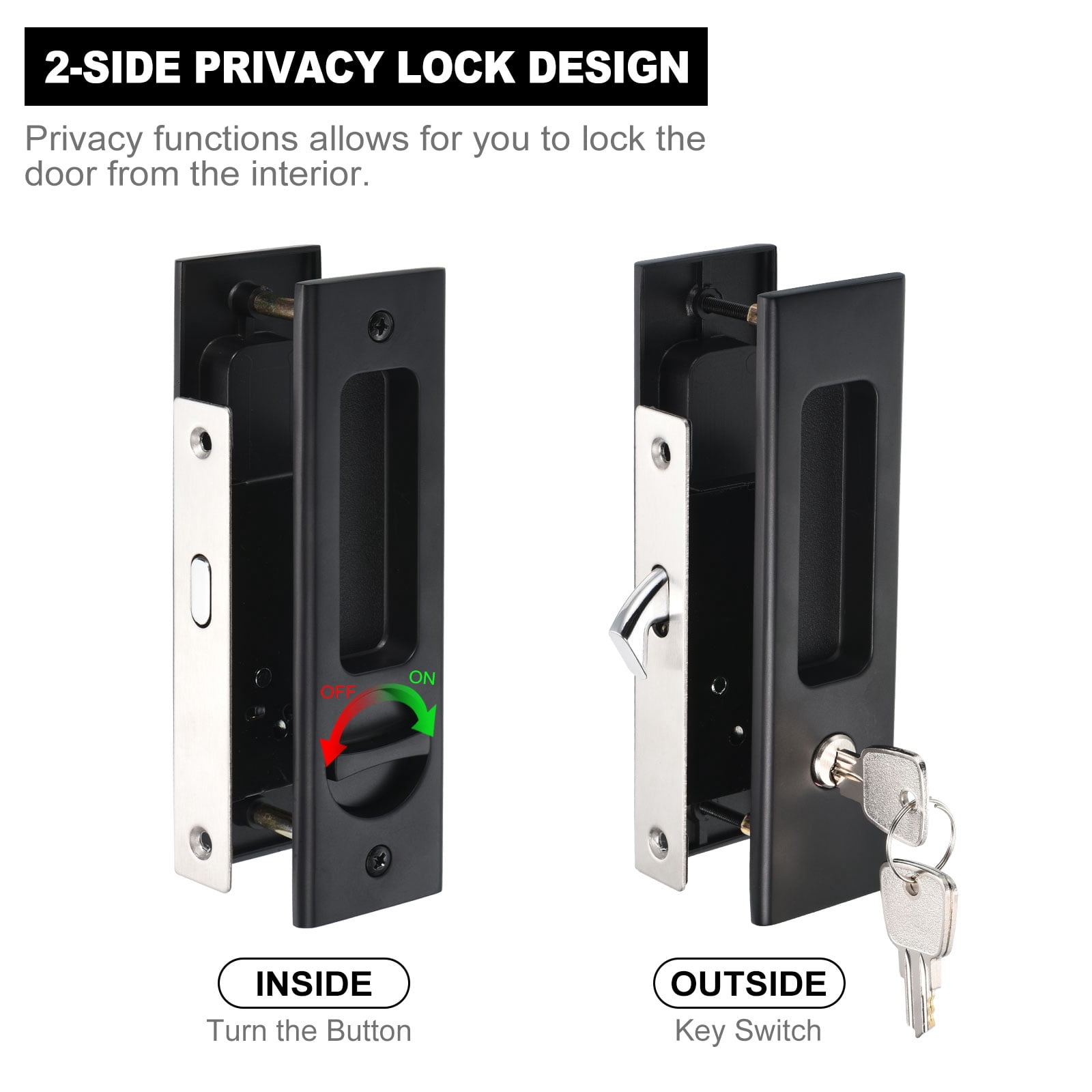 Unique Bargains Sliding Door Lock Invisible Recessed Handle Latch Door Hardware Lock Black