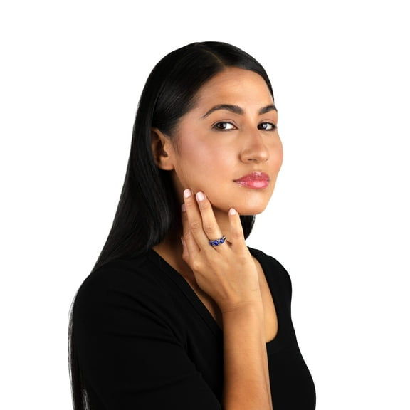 Sterling Silver Lapis Gemstone 3-Stone Friendship Ring, Sizes 5 to 10