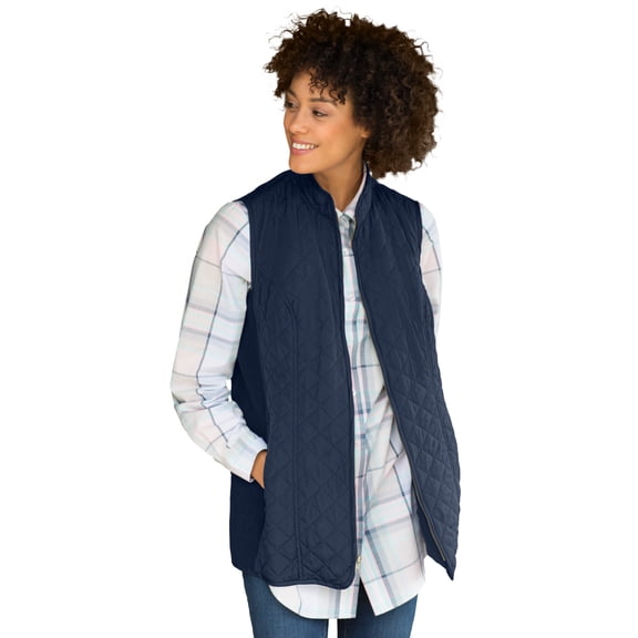Woman Within Zip-Front Quilted Vest Long Lightweight Gilet