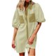 thumbnail image 1 of Camisas de Cuello en V de Manga Corta para Mujeres Vestido de Túnica de Rayas con Botón de Verano con Bolsillos, 95% Poliéster 5% Spandex para Diario Y Fiesta, 1 of 8
