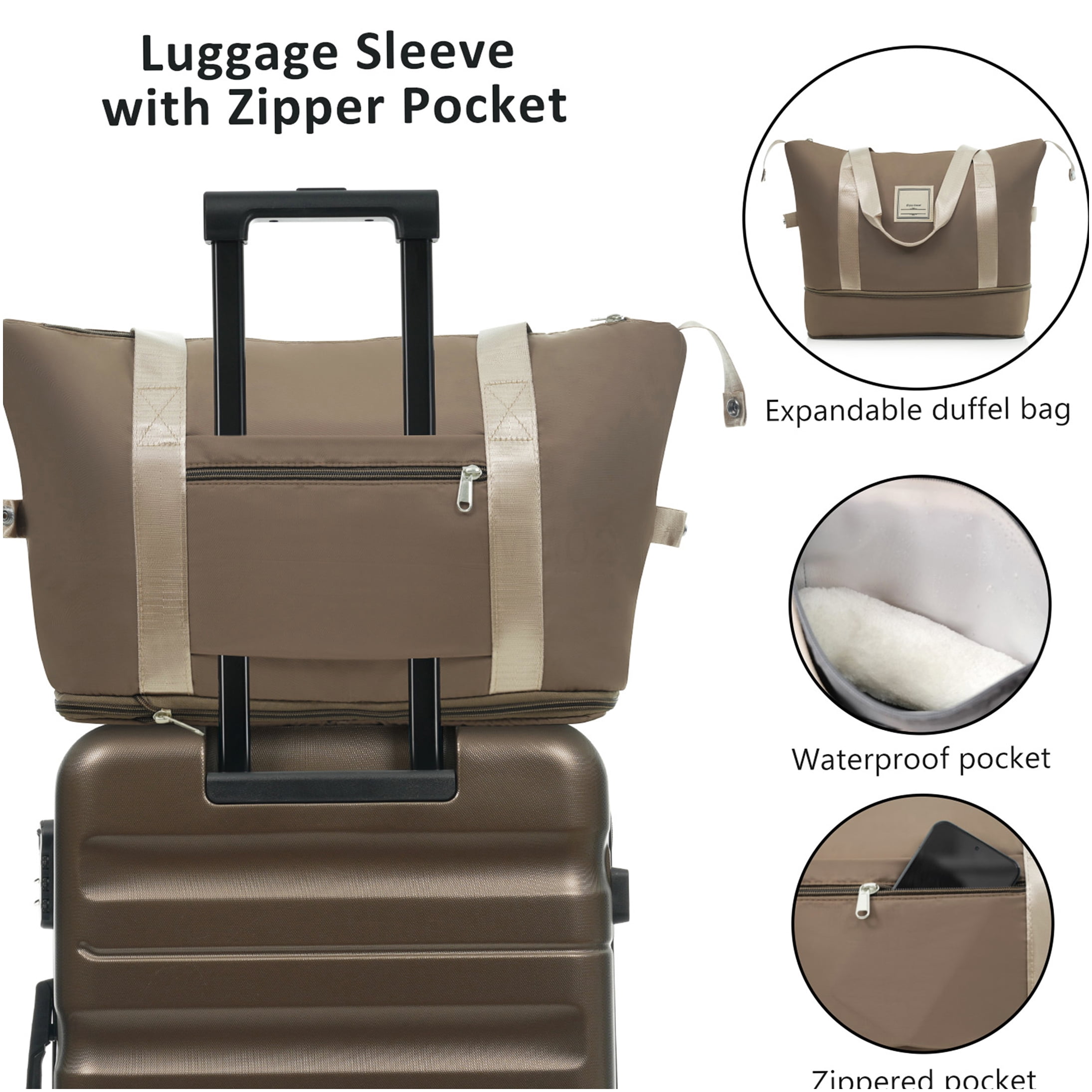 Brown ABS Hardshell Luggage Set with Spinner Wheels, Expandable Suitcases for Travel and Business, Lightweight Durable Carry On and Checked Bags