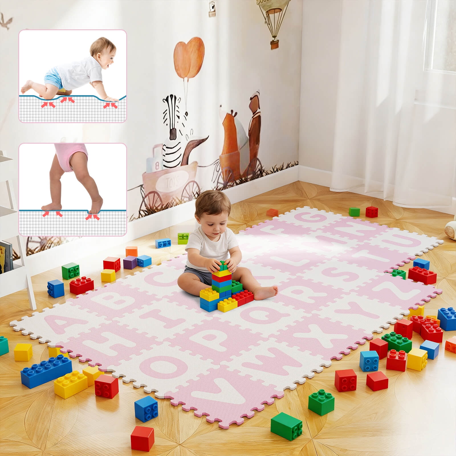 Infans 26 PCS 12.5" x 12.5" Interlocking ABC Play Mats w/Detachable Letters for Kids