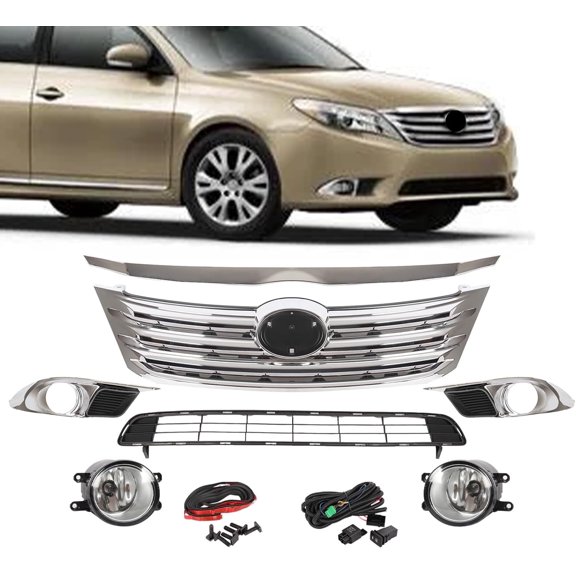 JX RACING Front Upper Lower Grille Fog Lamps and Covers Driver side and passenger side 7Pcs Compatible with 2011 2012 Toyota Avalon