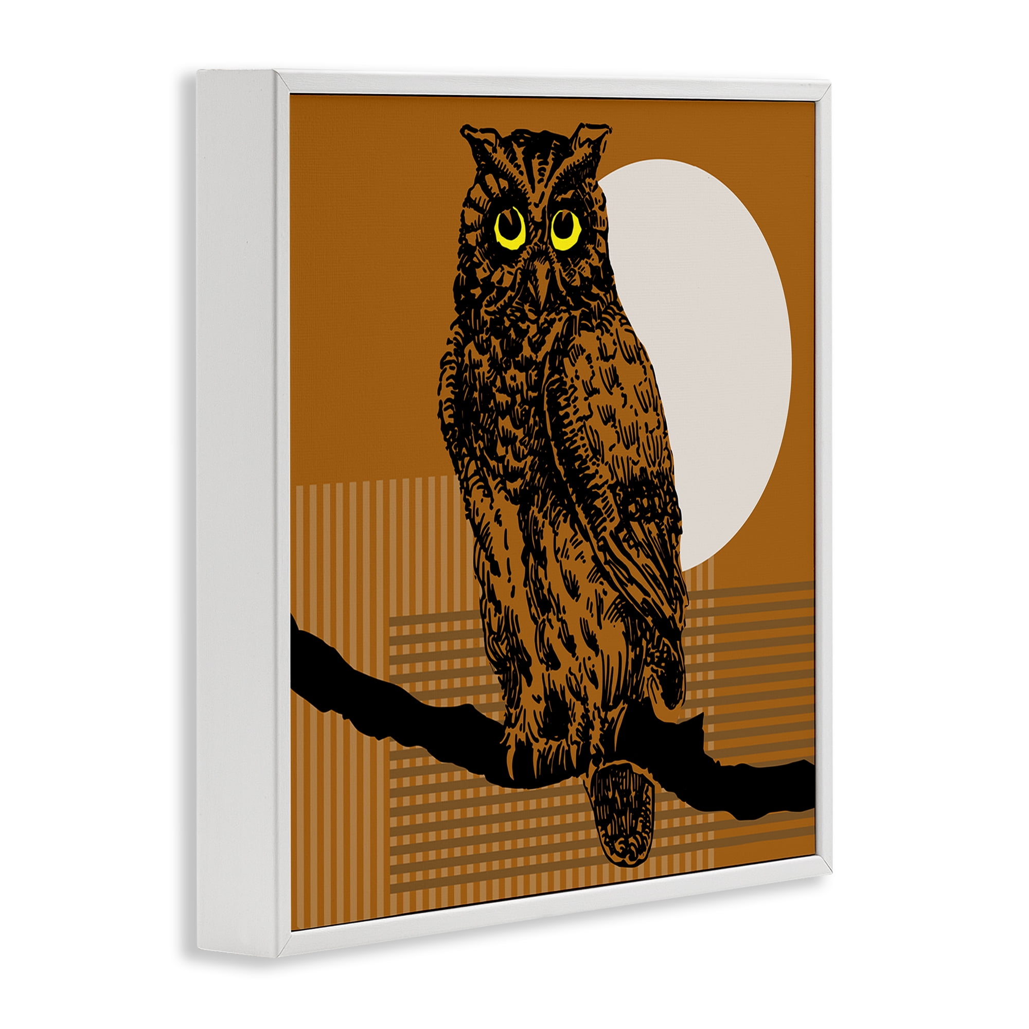Stupell Industries Owl Perched with Moon Animals & Insects Painting White Framed Art Print Wall Art, 17 x 17