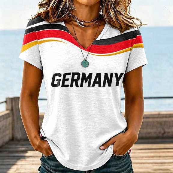 2026 Soccer Cup Fan Jersey for Women, V-Neck Short Sleeve T-Shirt with Country Flag & Letter Print, Breathable Casual Sports Tee Pullover Top, 1 PC Black L
