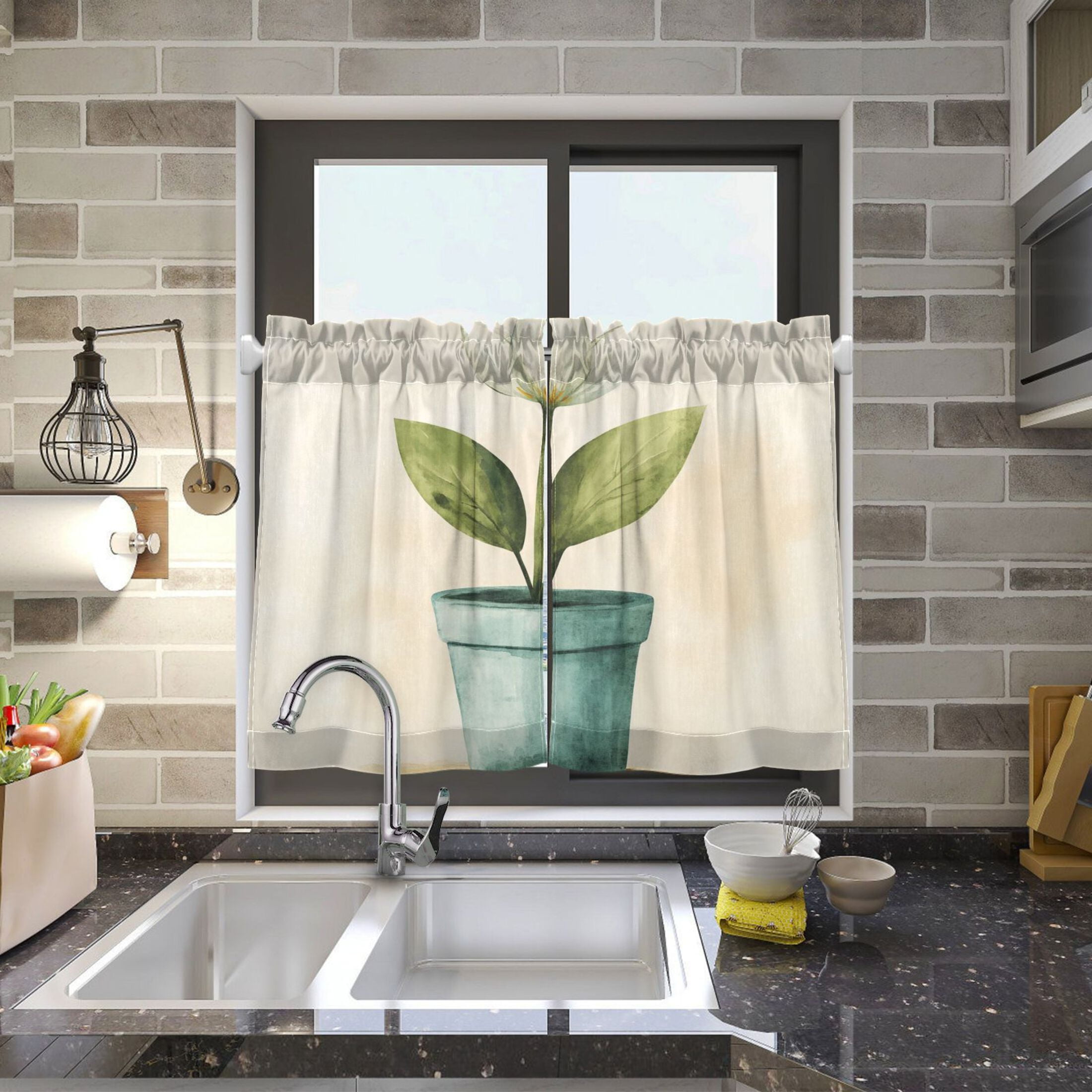 Flower Lily 27"x36" Linen Look Cafe Curtain Set with Privacy and UV Protection