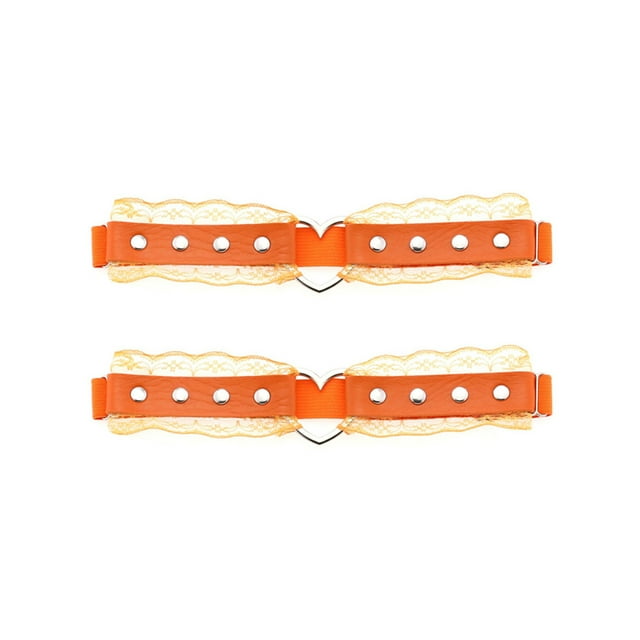 Woman Fun Decorative Belt Peach Heart Hole Lace Mesh Leg Belt