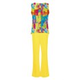 thumbnail image 5 of MNCEKFOD Pants Sets Women 2 Piece Outfits Boho Casual Letter Printed Vest Sleeveless Top Loose Wide Leg Classic Fit Pants Suit Yellow S, 5 of 5
