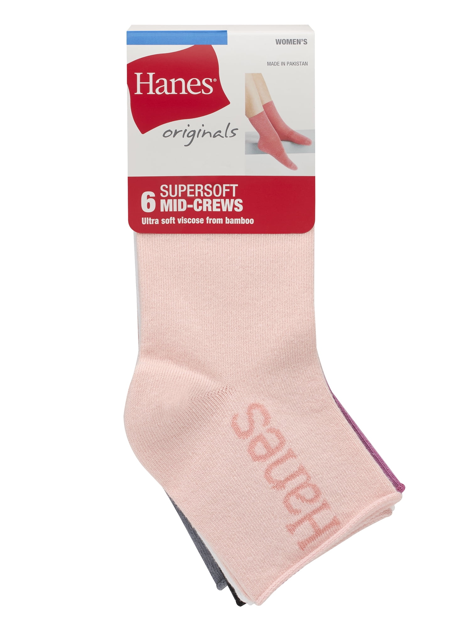 Hanes Women's Mid-Crew Socks, Originals Supersoft, 6-Pack, Size 5-9