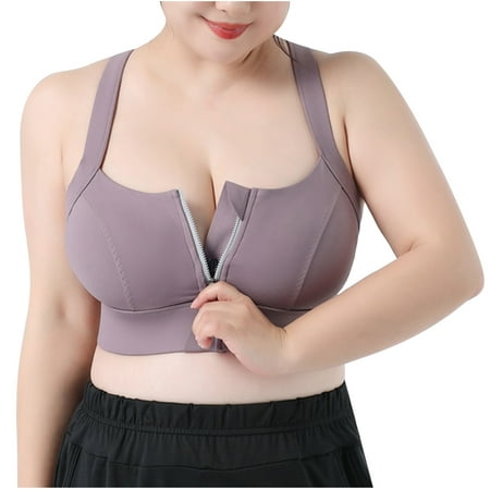 

LONKITO Sports Bras for Women Color Matching Front Zipper Sports Underwear Shockproof High Strength Latex All-in-one Yoga Running Beautiful Vest Purple XXL