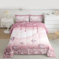 thumbnail image 2 of Homewish Romantic Love Heart Full Size Comforter Sets, Fashion Glitter Diamond Bedding Comforter Set, Pink Sequin Print Reversible Bedding Sets, Luxury Bedroom Decor, 3 Pieces, 2 of 8