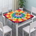 thumbnail image 3 of Colorful Rainbow Tie Dye Spiral Pattern Square Fitted Tablecloth with Elastic Edge,Square Table Cover,Washable Elastic Table Cover for Home Kitchen Party Decor 36"x36", 3 of 6