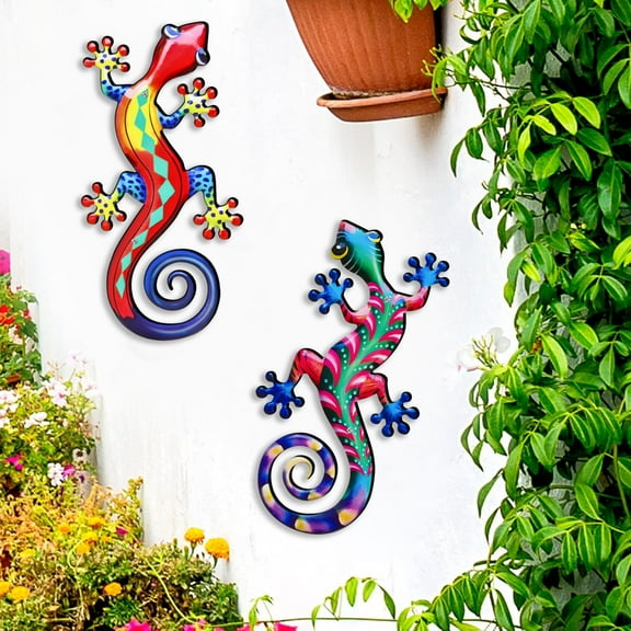 Colorful Metal Gecko Wall Decor, EEEkit 15.7'' Outdoor & Indoor Lizard Art Sculpture for Home Garden